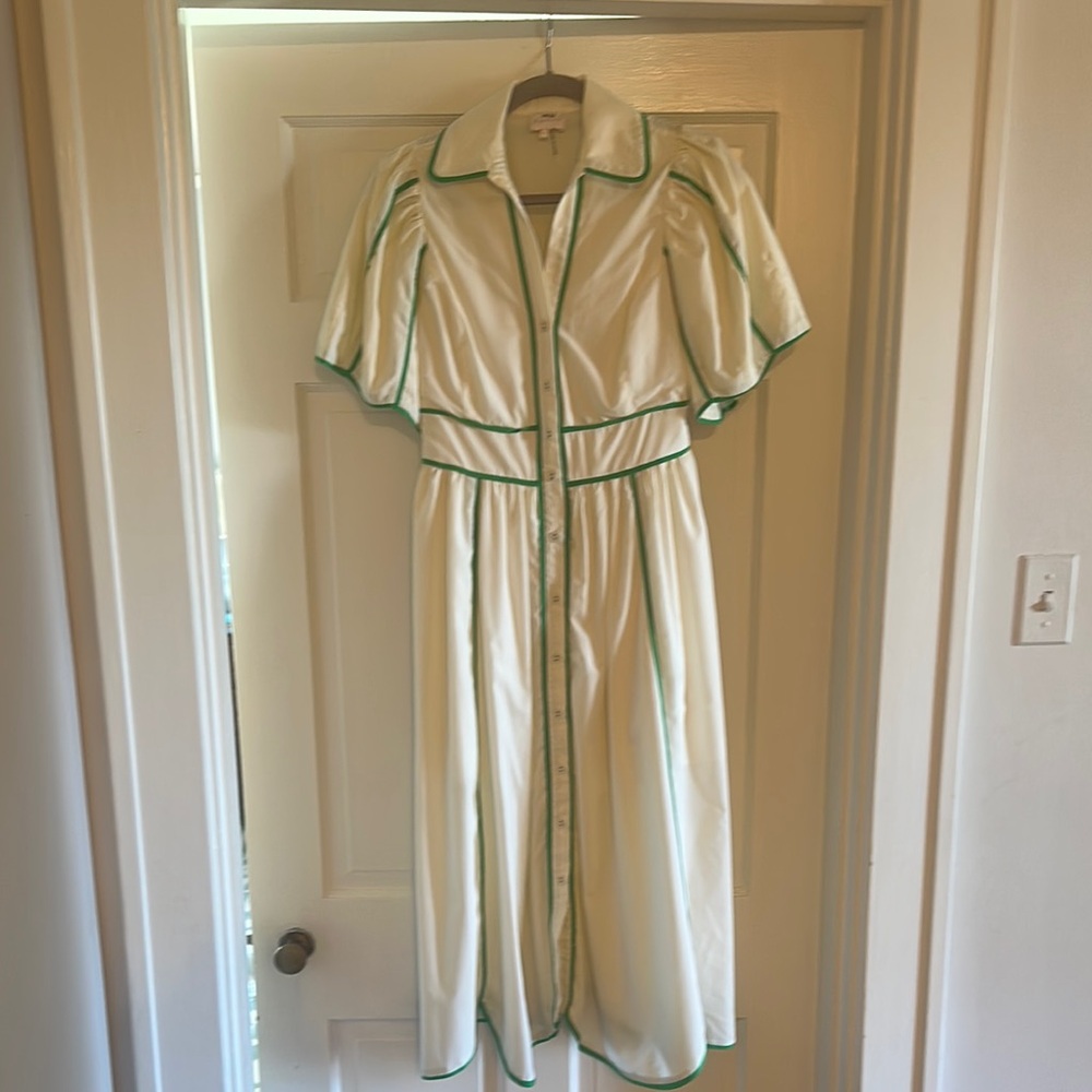 Cream Dress with Green Trim